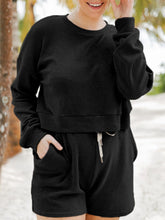 Load image into Gallery viewer, Ribbed Round Neck Long Sleeve Top and Shorts Set