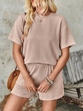 Load image into Gallery viewer, Textured Round Neck Short Sleeve Top and Shorts Set