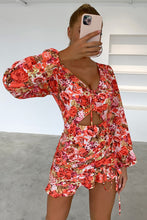 Load image into Gallery viewer, Floral Cutout Long Sleeve Mini Dress