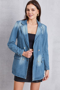 Lapel Collar Washed Denim Top