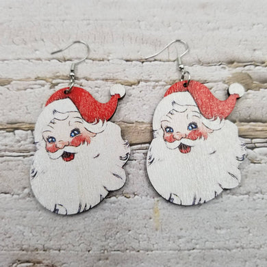 Wood Christmas Santa Earrings: NO.1