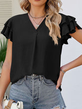 Load image into Gallery viewer, Ruffled V-Neck Cap Sleeve Blouse