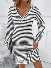 Load image into Gallery viewer, Striped V-Neck Long Sleeve Dress