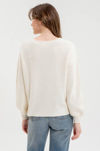 SPLIT NECK DROP SHOULDER KNIT PULLOVER SWEATER: OATMEAL