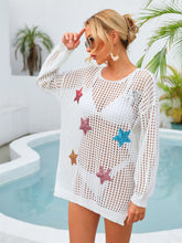 Load image into Gallery viewer, Sequin Star Round Neck Long Sleeve Cover Up