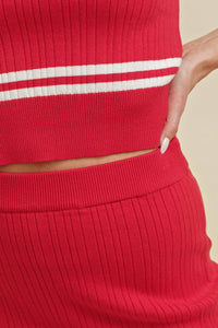 HIGH WAISTED KNIT STRIPED MINI SKIRT: Baby Blue / L