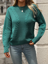 Load image into Gallery viewer, Cable-Knit Round Neck Long Sleeve Sweater