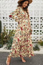 Load image into Gallery viewer, Floral Frill Trim Flounce Sleeve Plunge Maxi Dress