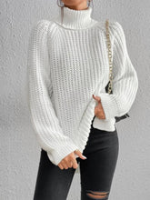 Load image into Gallery viewer, Full Size Turtleneck Rib-Knit Slit Sweater