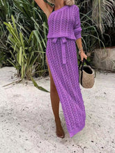 Load image into Gallery viewer, Slit Openwork Single Shoulder Knit Dress