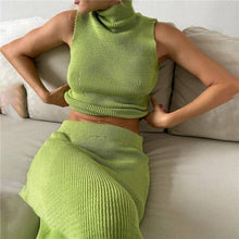 Load image into Gallery viewer, Solid Color High-Neck Vest And Half Skirt Two-Piece Set