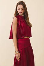 Load image into Gallery viewer, Mock Neck Pleated Overlay Sleeveless Crop Top and Skirt
