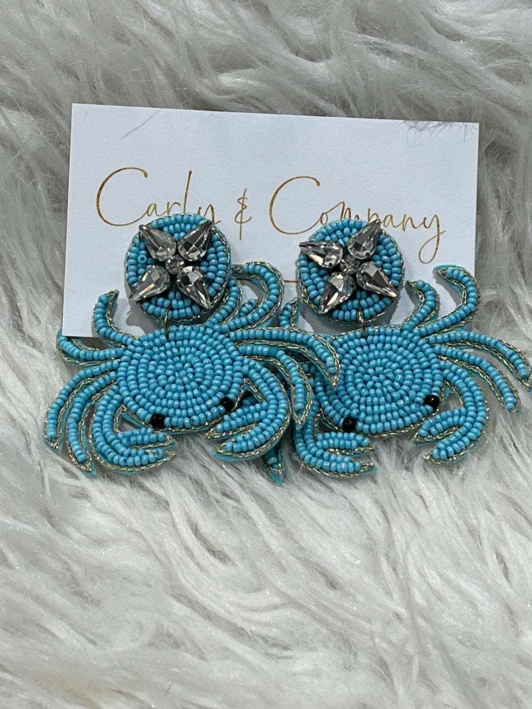 Blue Crab Beaded Earrings