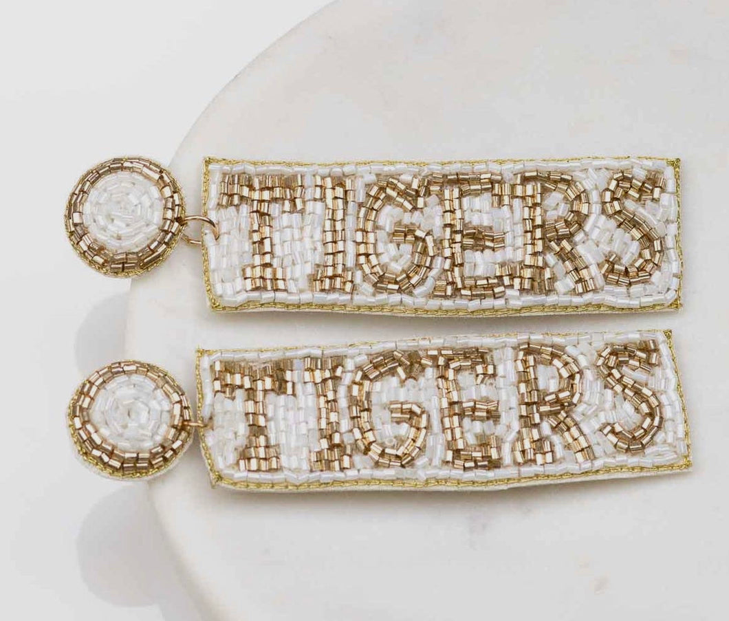 Tigers Beaded Earrings White/Gold