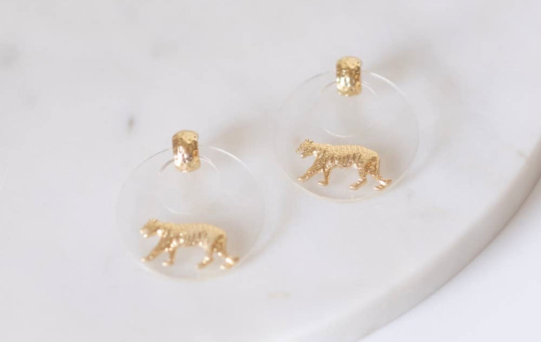 Tiger Hoop Earrings Gold/Clear