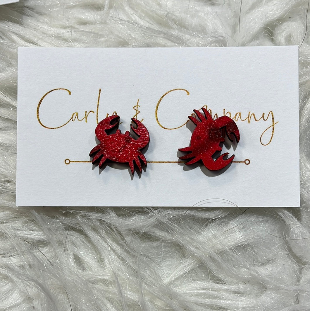 Wooden Red Crab Stud