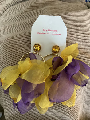 Purple and gold hoop earrings