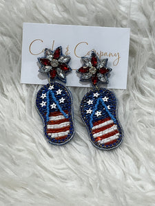 Red White and Blue Flip Flop Beaded Earrings