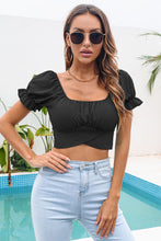 Load image into Gallery viewer, Ruched Square Neck Tie Back Cropped Top