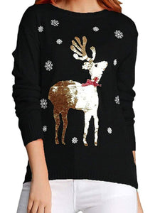 Sequin Reindeer Graphic Sweater