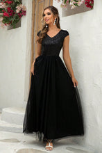 Load image into Gallery viewer, Sequin V-Neck Mesh Maxi Dress