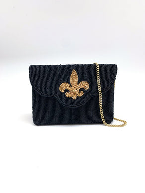 Black Fleur De lis Beaded Mini Bag LMC 111
