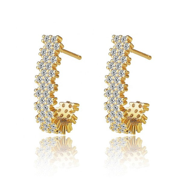 Cubic Zirconia J Hoop Earrings in Gold or Silver