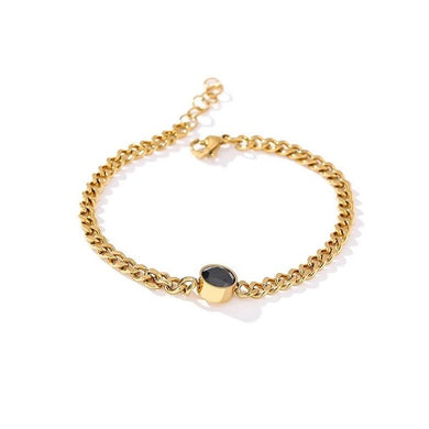 Chain Bracelet for Women with Black Crystal Charm