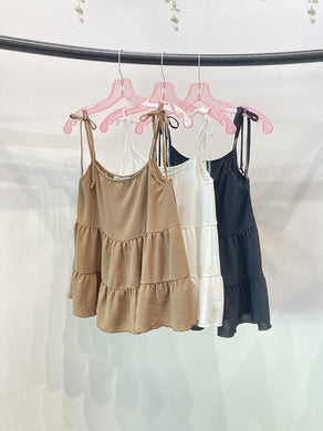 Tie shoulder loose fit solid tank top