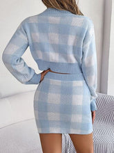 Load image into Gallery viewer, Plaid Round Neck Top and Skirt Sweater Set