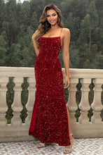 Load image into Gallery viewer, Sequin Backless Split Maxi Dress