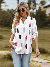Load image into Gallery viewer, Printed Roll-Tab Sleeve Notched Neck Blouse