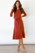 Load image into Gallery viewer, Round Neck Long Sleeve Tie Waist Sweater Dress