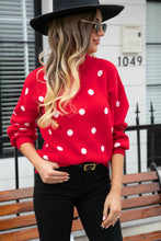 Load image into Gallery viewer, Woven Right Polka Dot Round Neck Dropped Shoulder Sweater