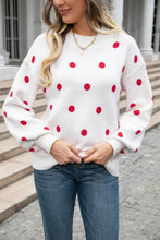 Load image into Gallery viewer, Woven Right Polka Dot Round Neck Dropped Shoulder Sweater