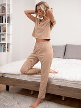 Load image into Gallery viewer, Round Neck Short Sleeve Top and Pants Lounge Set