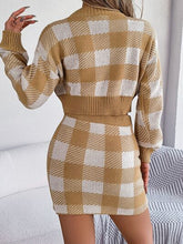 Load image into Gallery viewer, Plaid Round Neck Top and Skirt Sweater Set