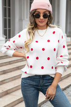 Load image into Gallery viewer, Woven Right Polka Dot Round Neck Dropped Shoulder Sweater