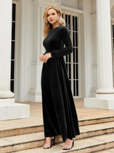 Load image into Gallery viewer, Tie Front Round Neck Long Sleeve Maxi Dress