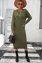 Load image into Gallery viewer, Notched Neck Dropped Shoulder Button-Down Midi Dress