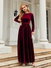 Load image into Gallery viewer, Tie Front Round Neck Long Sleeve Maxi Dress