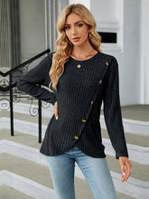 Load image into Gallery viewer, Round Neck Ribbed Button Detail Blouse