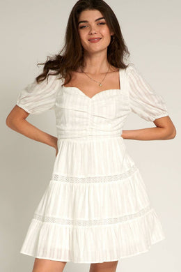 Puff Sleeve Sweetheart Neckline Mini Dress: S / White