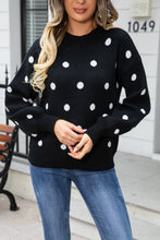 Load image into Gallery viewer, Woven Right Polka Dot Round Neck Dropped Shoulder Sweater