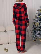 Load image into Gallery viewer, Plaid Zip Front Long Sleeve Hooded Lounge Jumpsuit