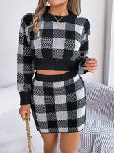 Load image into Gallery viewer, Plaid Round Neck Top and Skirt Sweater Set