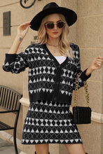 Load image into Gallery viewer, Geometric Dropped Shoulder Cardigan and Knit Skirt Set