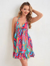 Load image into Gallery viewer, Smocked Printed Halter Neck Mini Dress