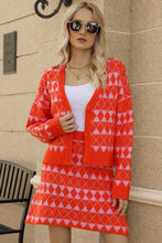 Load image into Gallery viewer, Geometric Dropped Shoulder Cardigan and Knit Skirt Set