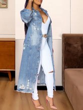 Load image into Gallery viewer, Long Sleeve Raw Hem Denim Jacket